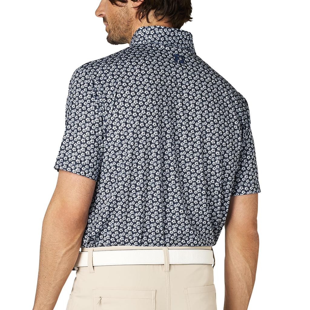 FootJoy Men's Floral Print Short Sleeve Button-Down Golf Shirt, Navy, Size M (FJ-S25-S14, 34559-M)