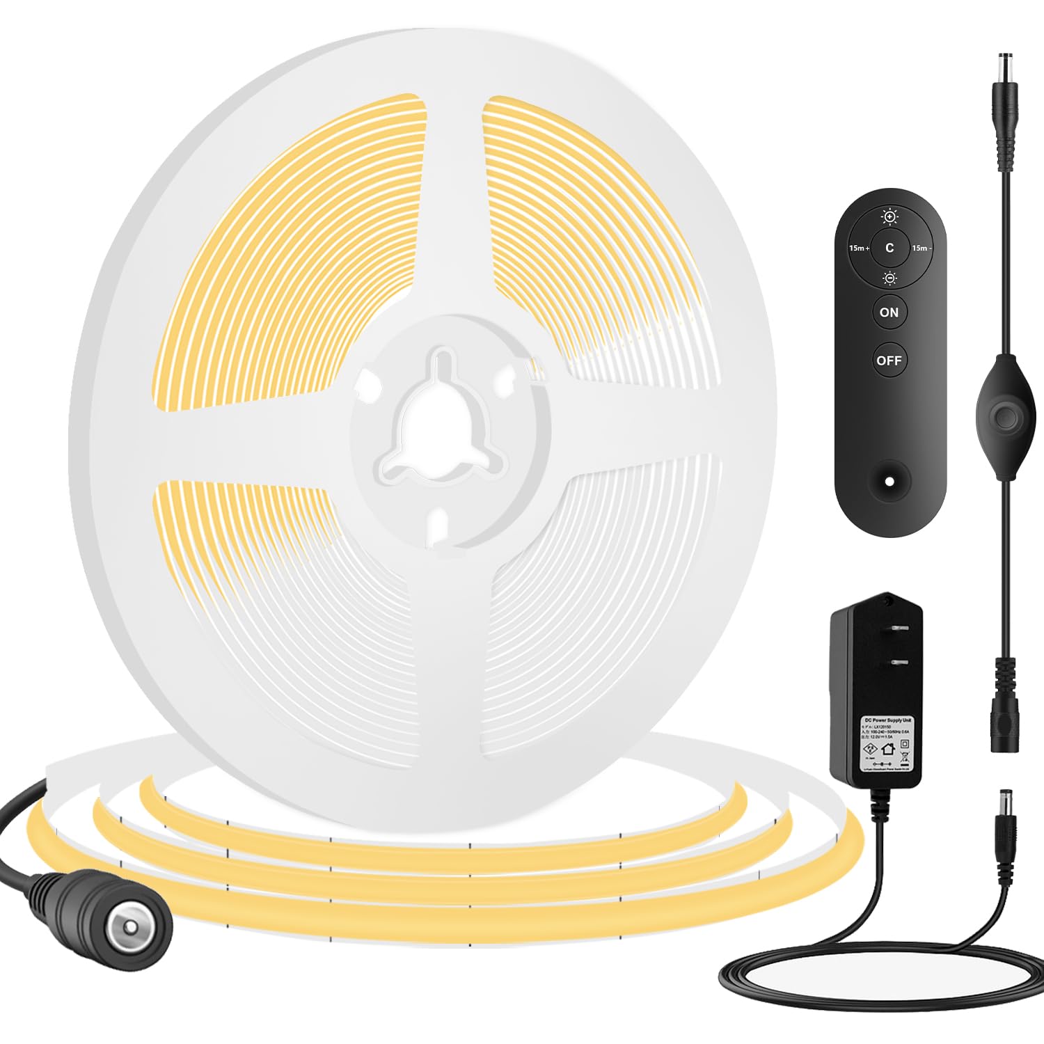 

[RYE] Flexible COB LED Strip Light, 5mm Wide, High-Density, Hidden LED Strip Light, 3m, 320 LEDsm, 4000K Daylight White, DC12V Power Supply, Japan