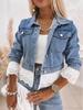 Veste en jean pour femme à col rabattu et manches longues Coupe droite Poignets et ourlet assemblés en dentelle à œillets Non extensible Streetwear Veste courte