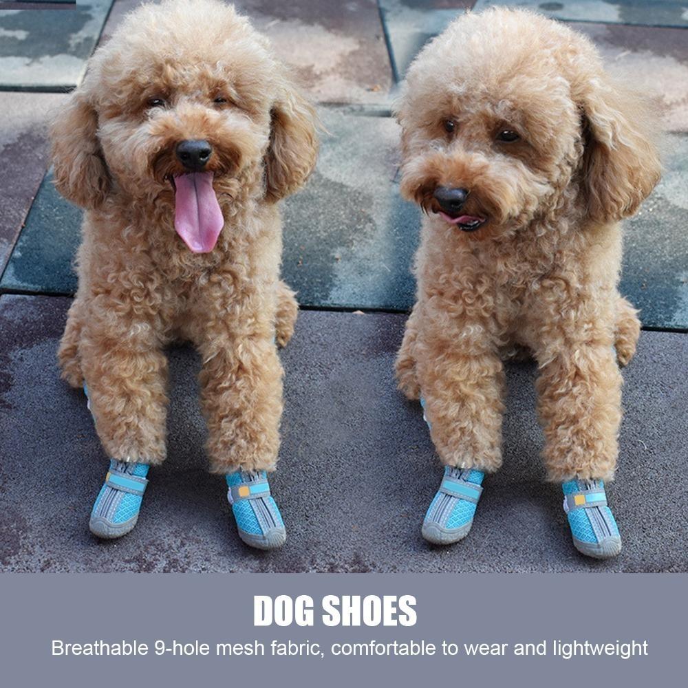 4pcs Mesh Holes Dog Shoes Non Slip Sole Pet Paw Covers Ventilated Puppy Shoes  Dirt Prevention