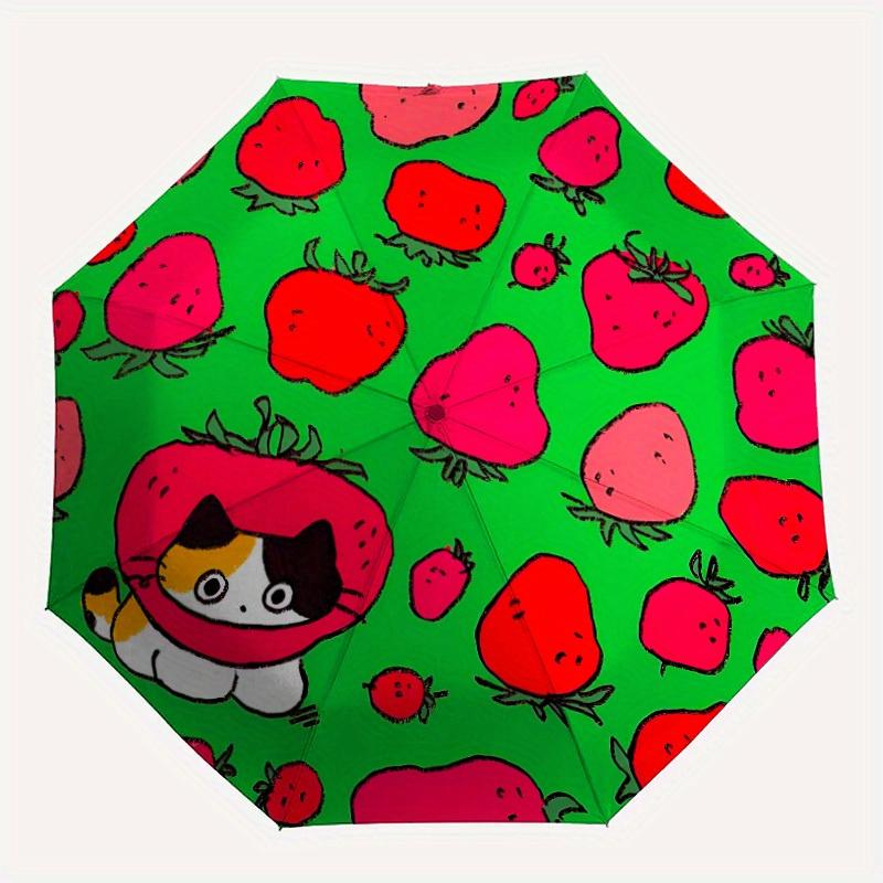 

1pc Strawberry Cat Automatic Opening/closing Umbrella with Auto Open/Close, Windproof, Foldable Sunshade, Perfect Gift for Friends, Durable