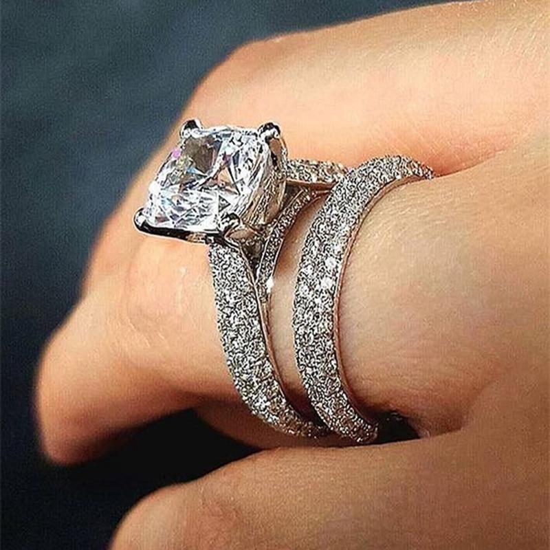 Gorgeous 2Pcs/Set Women's Rings CZ Stone Fashion Lady's Accessories Wedding Party Statement Jewelry