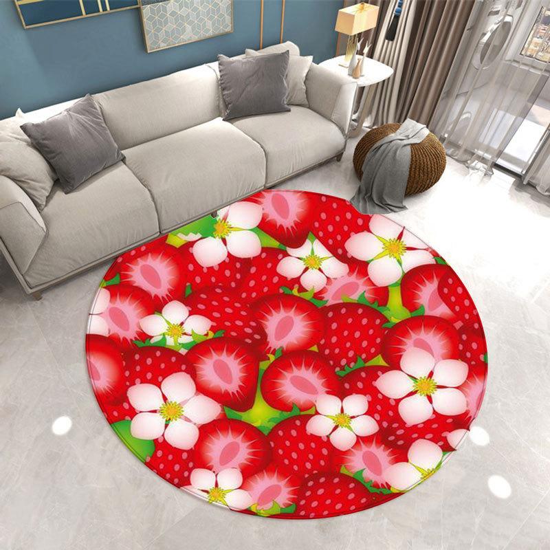 Round Carpet Family Living Room Strawberry Print Floor MATS Bedroom Kitchen Non-slip Carpet Doormats Room Decor Home Decor