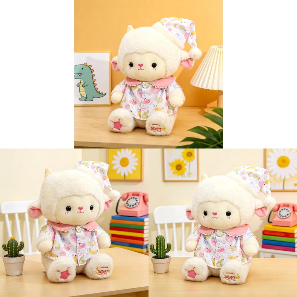 Süßes Schaf Plüschtier mit Fruchtpyjama Weiches Kuscheltier für Mädchen und Kinder