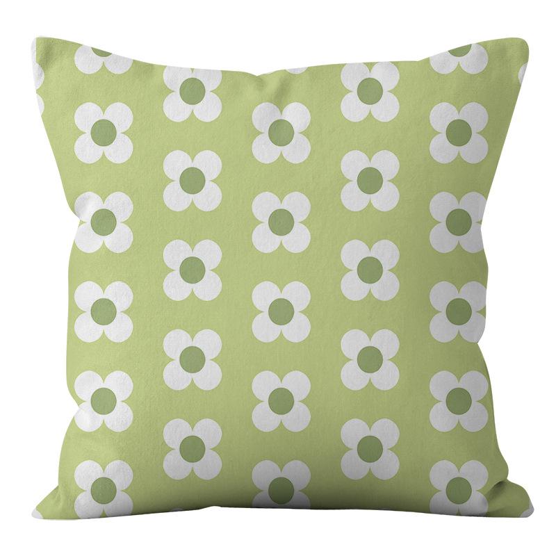 Small Clear Green Geometric Flower Print Pillowcase Short Velvet Cushion Living Room Sofa Pillowcase