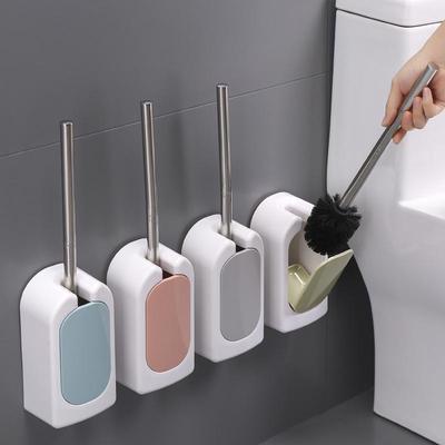Wall-Mounted Toilet Brush Set with Long Handle & Base - No Dead Corner Cleaning Brush for Bathroom