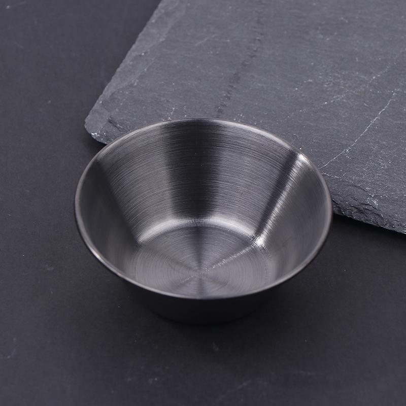 1Pc Stainless Steel Small Round Seasoning Dish  Pot Dipping Bowl Soy Sauce Cup Sushi Vinegar Soy Saucer Container Tray