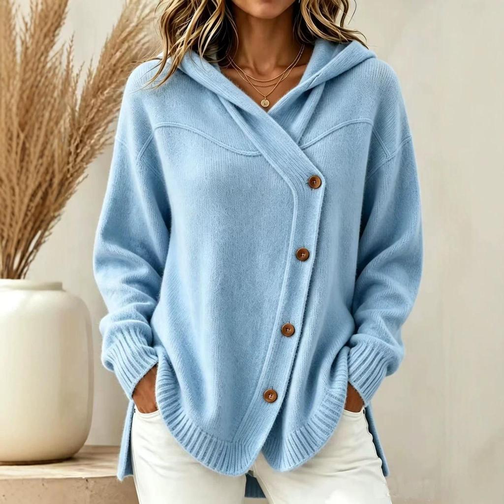 2026 Autumn/Winter Women's Loose Knit Hooded Cardigan with Buttons