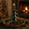 Holiday Tabletop Decor Christmas Tree Jewelry Stand 360 Degree Rotating Base Metal Earring Display Stand Rack Dark Green Tray for Necklaces