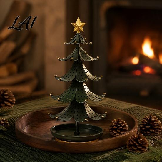 Holiday Tabletop Decor Christmas Tree Jewelry Stand 360 Degree Rotating Base Metal Earring Display Stand Rack Dark Green Tray for Necklaces
