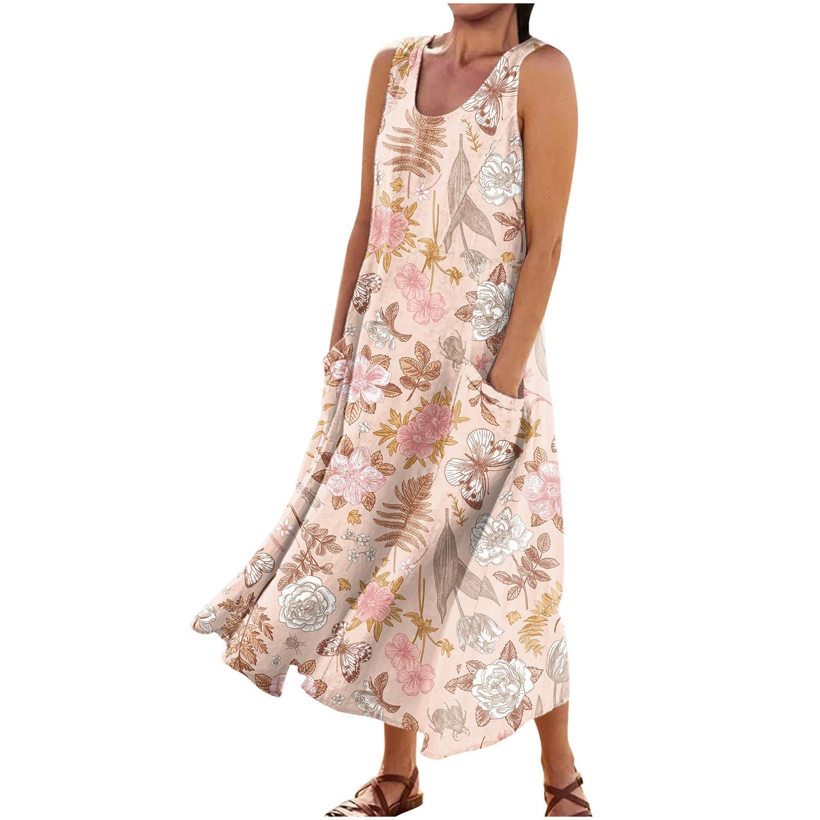 

Женское летнее повседневное модное платье без рукавов с круглым вырезом и карманом в стиле ретро XXXXL розовый