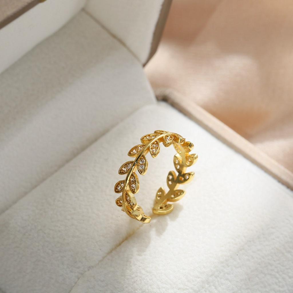 Adjustable Zircon Leaf Rings Stainless Steel Luxury Jewelry for Women Comfort Fit Daily Wear Best Friend Gift Idea