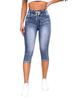 Damen Denim Jeans Shorts Hohe Taille Stretch Kordelzug Knielang Rissiges Loch Jean Hosen