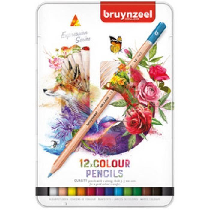 Crayons de couleur - BRUYNZEEL - Expression - Étui en métal de 12 - Multicolore - Pour enfants