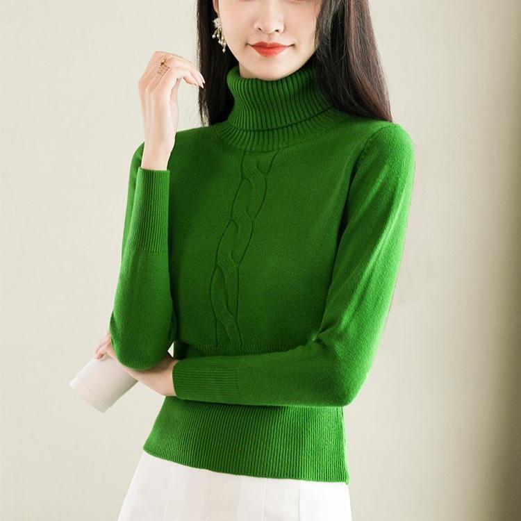 Women's turtleneck Sweater Autumn Winter Short Solid Color Elastic Knitted Top Slim Fit Pullover Knitted Sweater.
