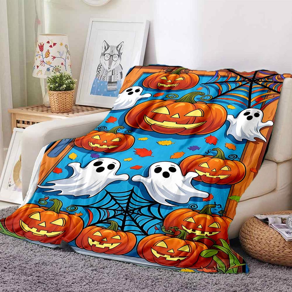 1pc Halloween Pattern Blanket, Lightweight Flannel Fleece with Digital Printing, Soft Warm for Sofa, Travel, Camping, Office, Couch, Chair, and Bed, A