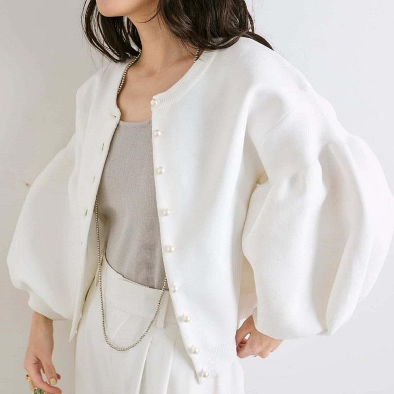 Maglione Autunno Inverno Ulzzang Coreano Donna Blu Rosa Nero Albicocca Maglia Cardigan Manica a Lanterna Lavorato a Maglia Capispalla Elegante