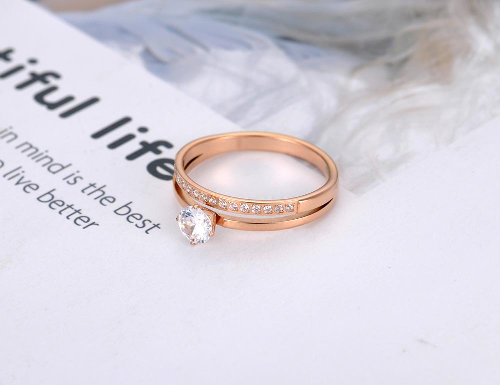 JeeMango Sparkling Design Titanium Stainless Steel Wedding Ring Rose Gold Color Mosaic CZ Crystal Party Ring For Women R19155