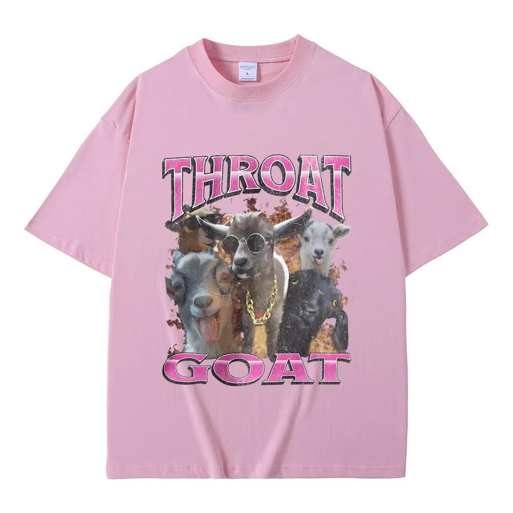 Funny Throat Goat Graphic Print Tshirt Male Fashion Oversized Streetwear Unisex Women Casual High Quality Pure Cotton Short Sleeve
