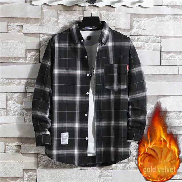 2024 Men's Plaid Velvet Warm Long Sleeve Shirt - Autumn/Winter Collection