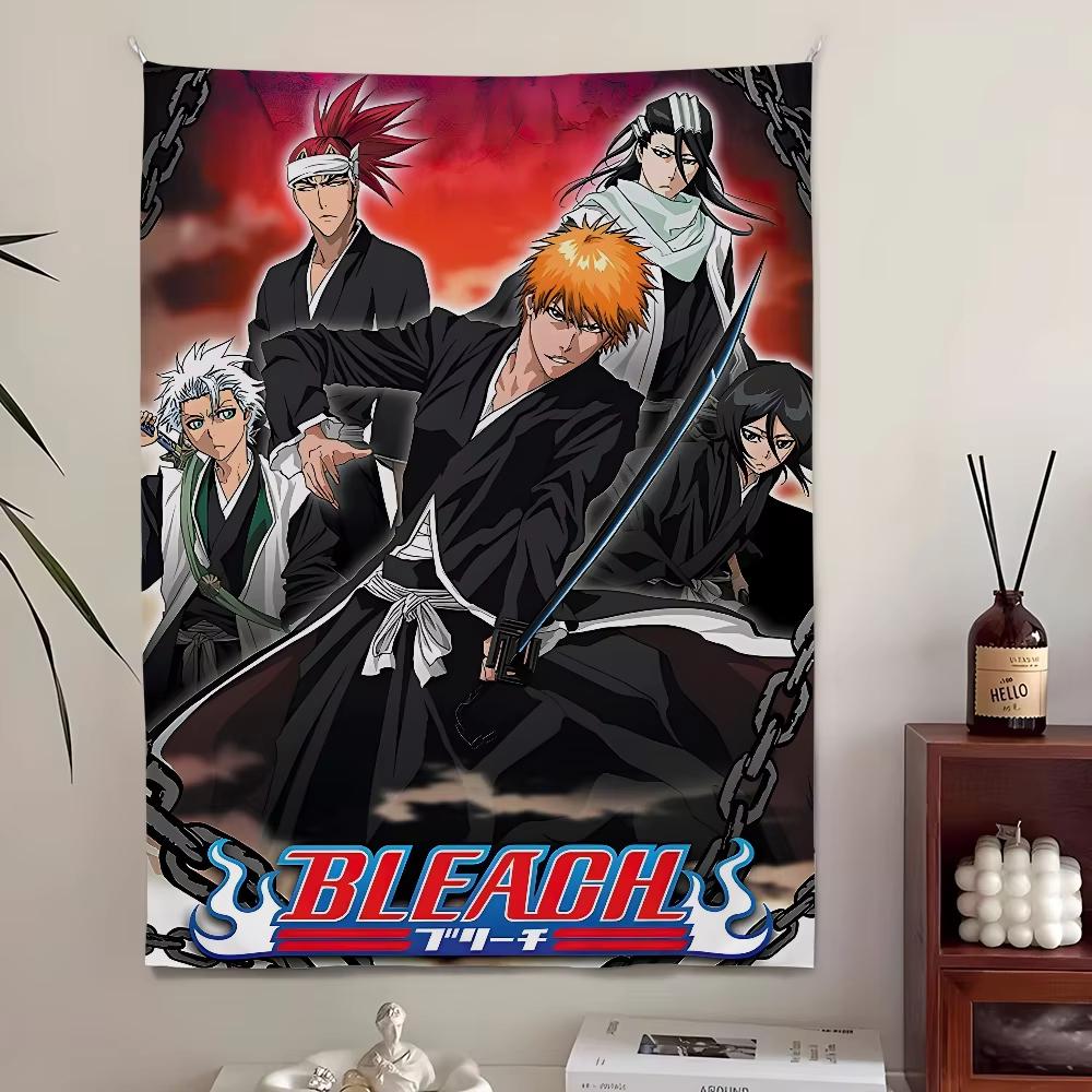 Bleach Monochrome Manga Collage Wall Tapestry Ichigo Kurosaki Anime Art Print Stylish Wall Hanging for Bedroom Dorm Room Decor