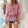 Casual Vacation Printed Long-sleeved T-shirt Tops for Women  Autumn and Winter