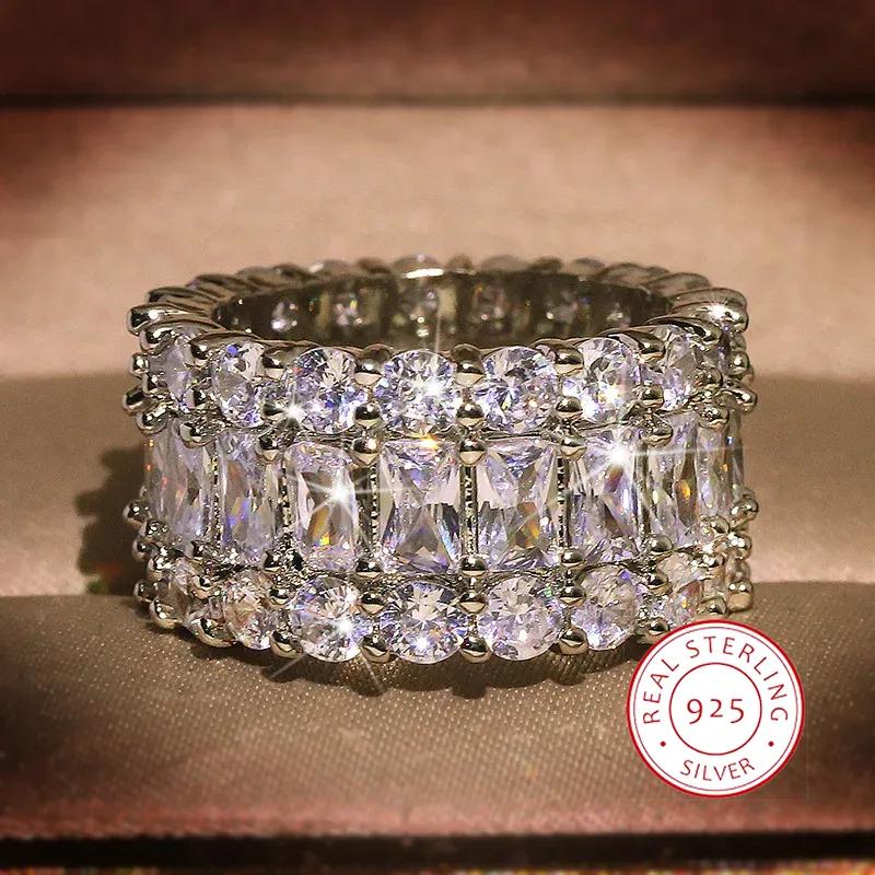 S Sterling Copper Color Big Band Ring with Bling Bling Zircon Stone Ring for Women Fashion Party Birthday Jewelry