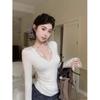Lace V-Neck Slim-Fit Women's Long-Sleeve T-Shirt for Spring-Autumn, Sexy Hot Girl Style