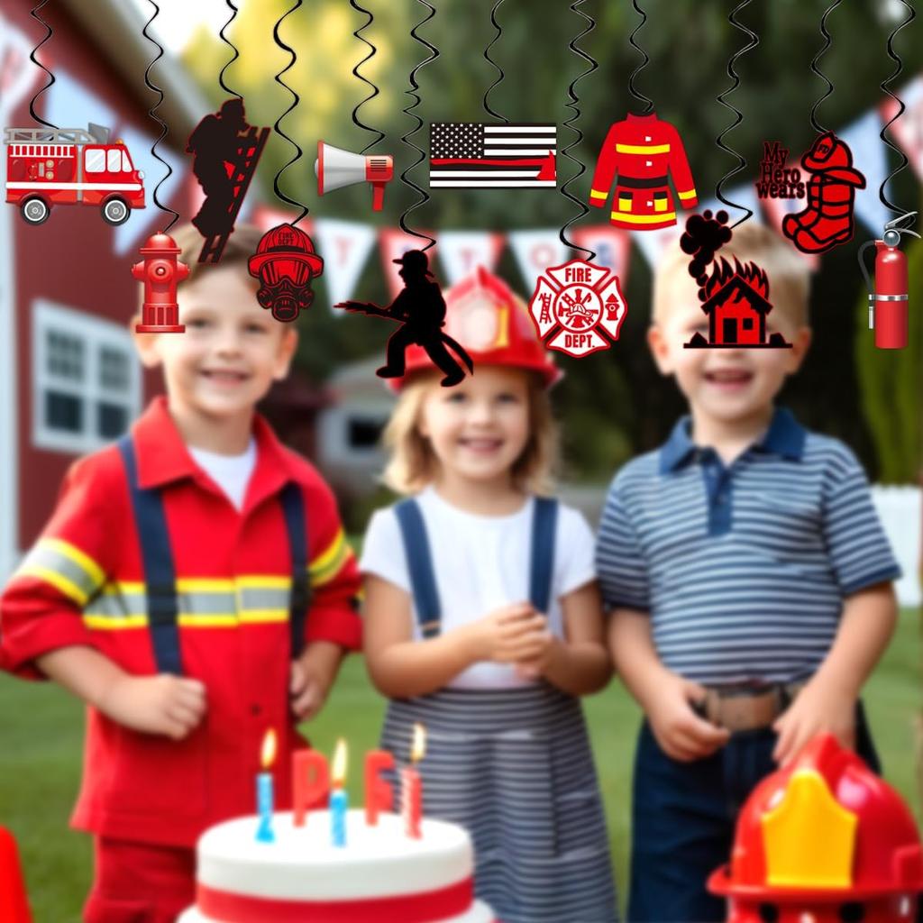 Firefighter Party Decorations Firetruck Party Decoration Fireman Party Decor Supplies Hanging Swirls Party Streamers 24pcs Kids Baby Shower Fire
