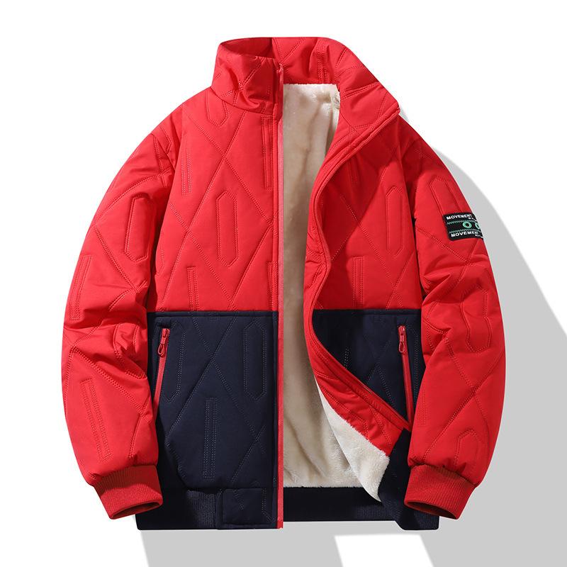 Diamond Grid Cotton Jacket with Thick Collar and Plush In Winter, Warm and Cold Resistant Cotton Jacket Jacket