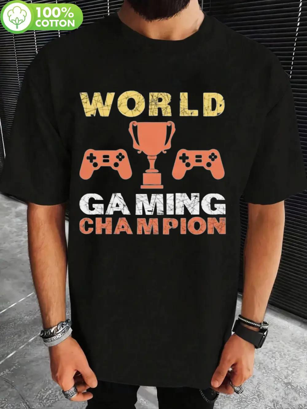 World Gaming Champ Graphic T-shirt - Distressed Trophy & Controllers Design S