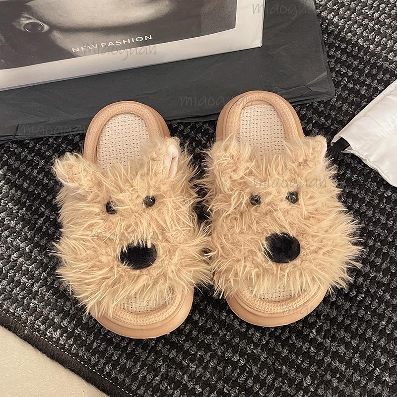 Lässige Plateau-Hausschuhe Damen Zuhause Frühling Herbst Niedliches Cartoon-Design Hundeschuhe Mädchen Indoor-Schuhwerk Leichte Pantoletten