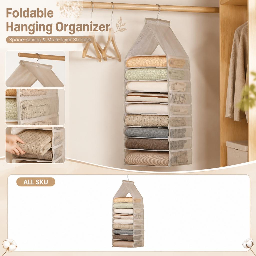 Faltbarer 9-Hänge-Schrank für Hosen und Kleidung, Platzsparender Mehrschicht-Aufbewahrungsbeutel