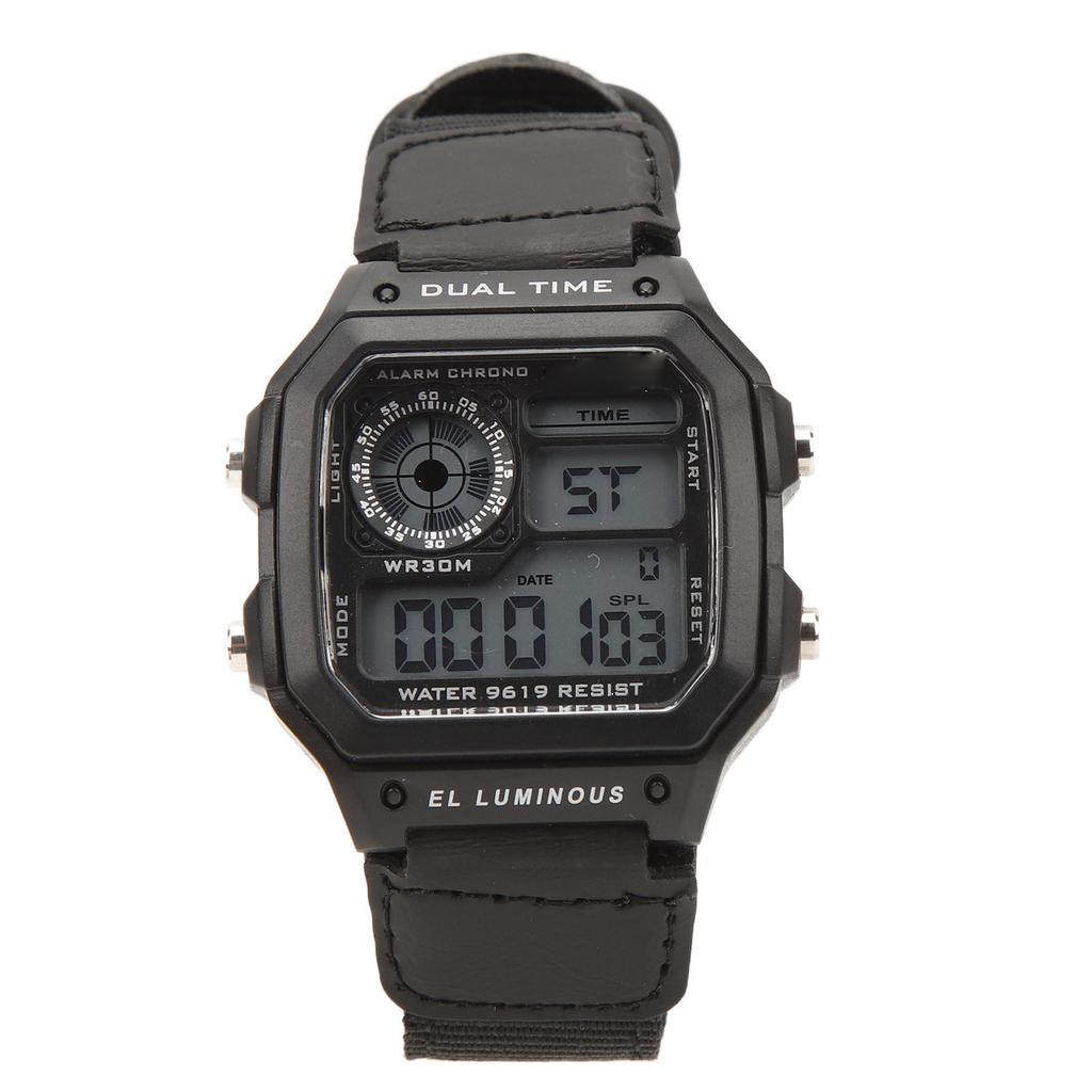 Digital Chronograph Watch Luminous Waterproof Multi Function Retro Style Square Electronic Watch Black