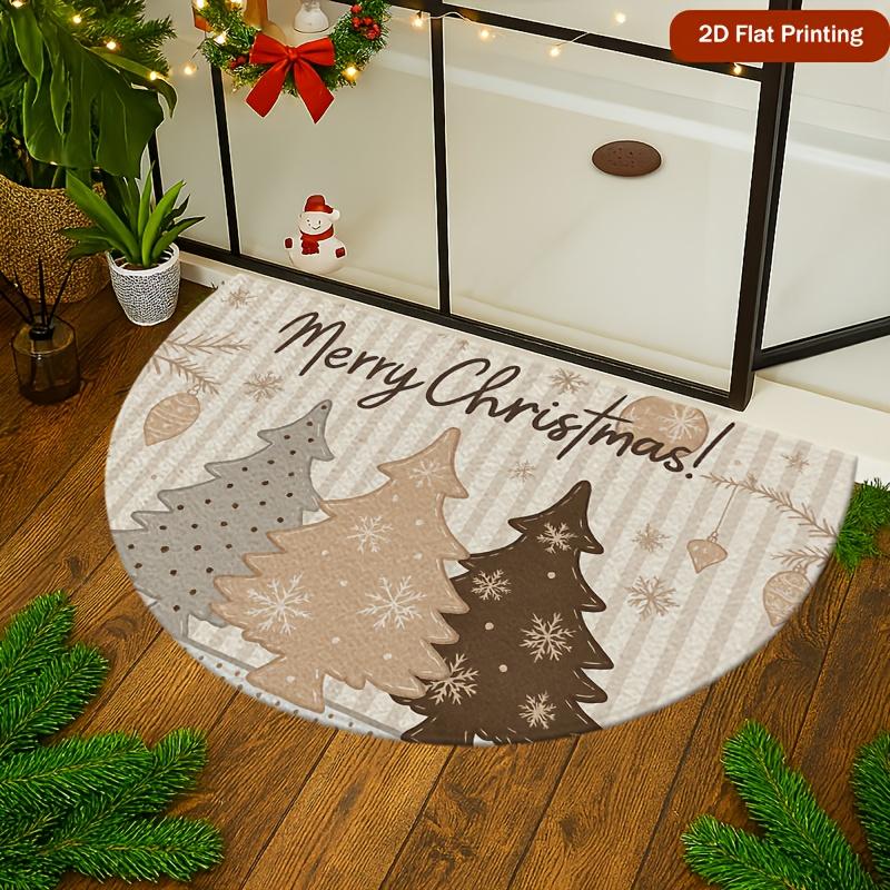 1Pcs Brown Xmas Tree Semi Circle Welcome Doormat Non-Slip for Outdoor Patio Porch Kitchen Bathroom Entryway Floor Mat