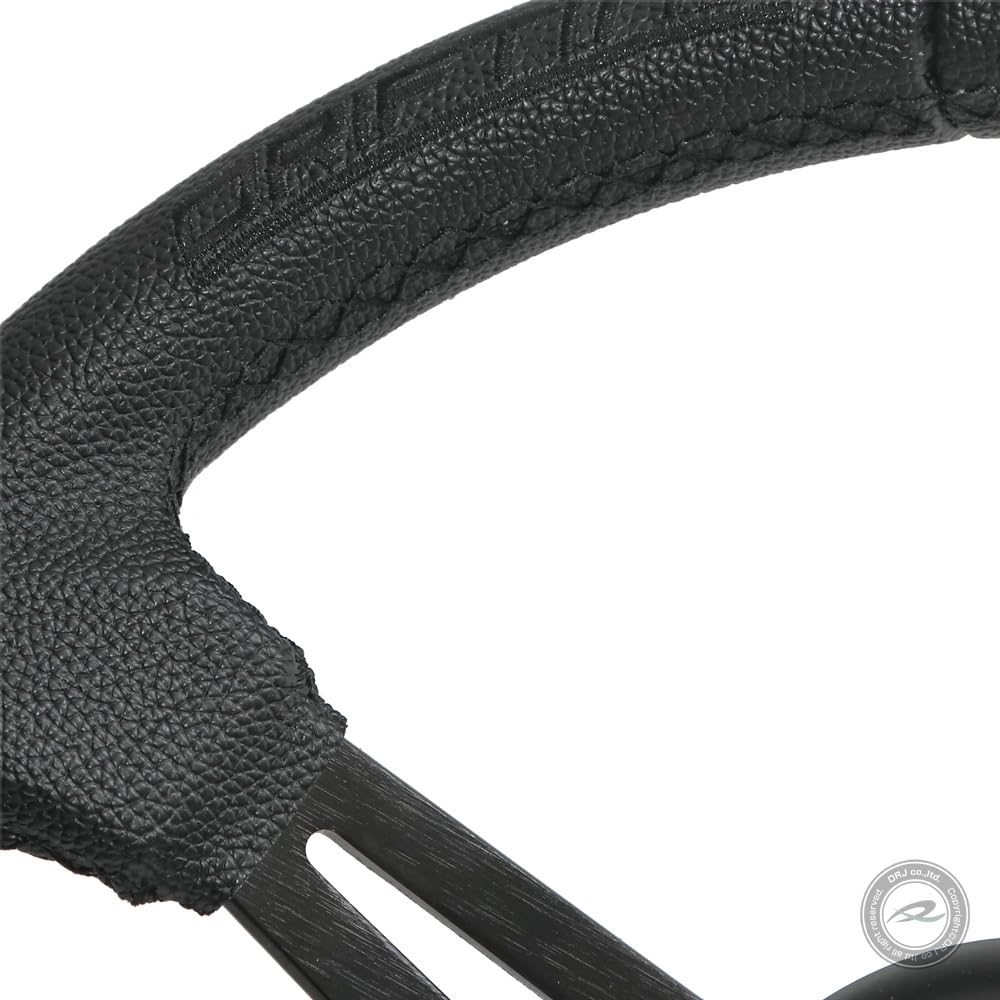 Deporacing Steering 32mm Deep Black Black Cross Black Faux Leather PVC Wheel, Cone, 70mm, Drifting, Stitch, Lines, (DD32PB)