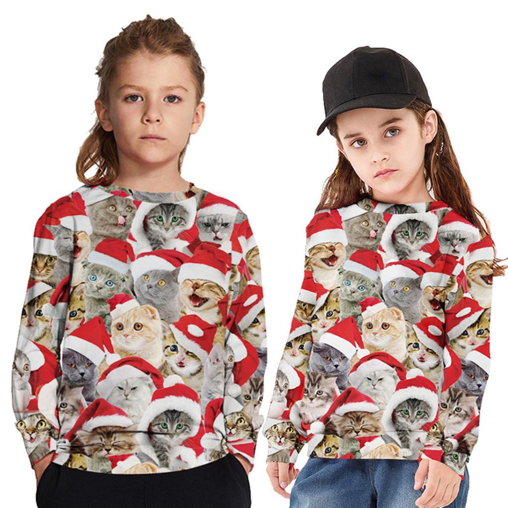 

Дети-подростки Дети Девочки Мальчики Рождественский 3D-принт с рисунком кота Толстовка Топы