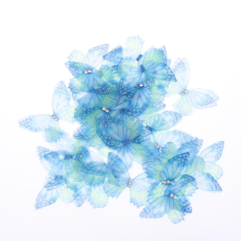 50Pcs 3D Organza Fabric Butterfly Appliques Gradient Color Double-Layer Simulation Mesh Butterfly Patch Translucent