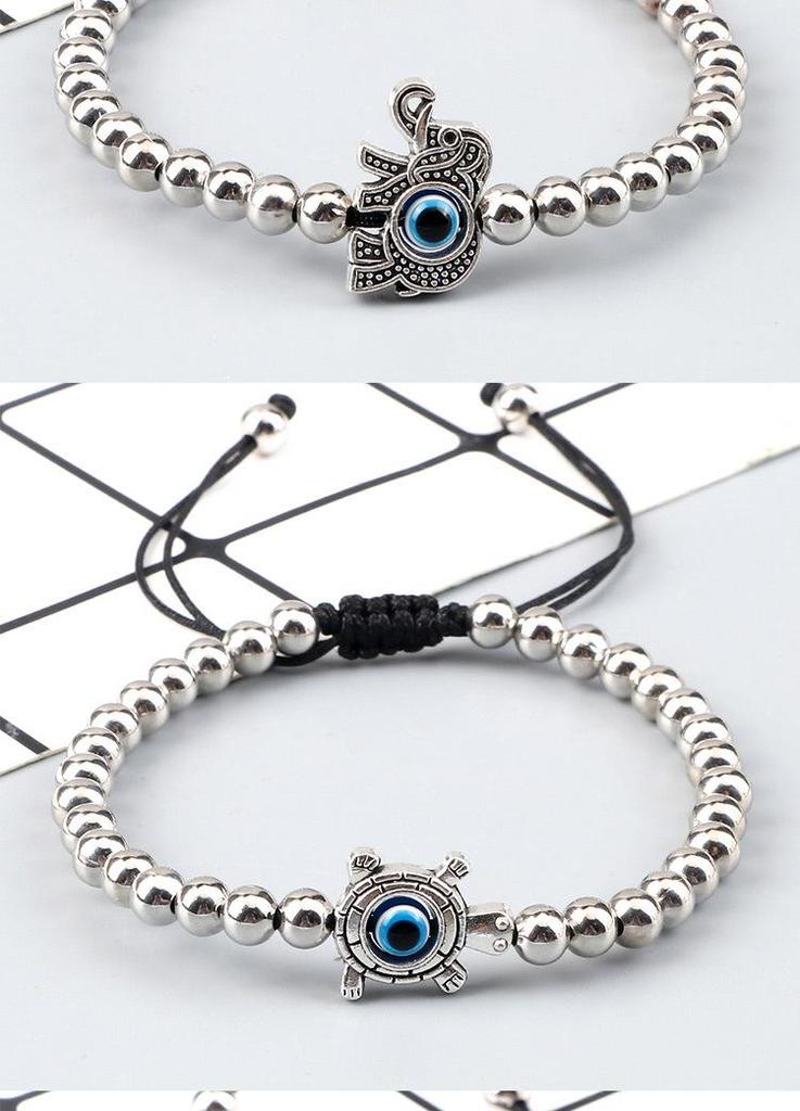 Women's Simple Fashion Bracelet: 5mm Copper Beads with Evil Eye Spacer