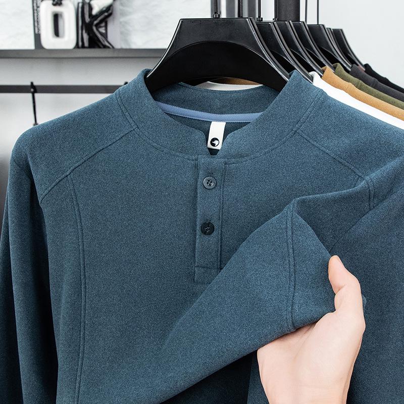 Men's Double-Sided German Fleece Stand Collar Pullover - Warm Long-Sleeve Casual Sweatshirt for Autumn and Winter