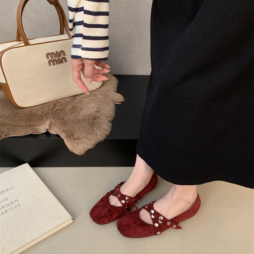 Niche design retro square head Mary Jane shoes ballet shoes flats autumn with skirt single shoes women's shoes