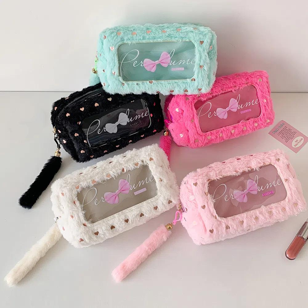 Bowknot Korean Style Pencil Case Plush PVC Bow Pencil Pouch Kawaii Y2K Bow Stationery Bag  Student