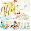 Double-sided Wooden Educational Board + Magnetic Puzzle Set