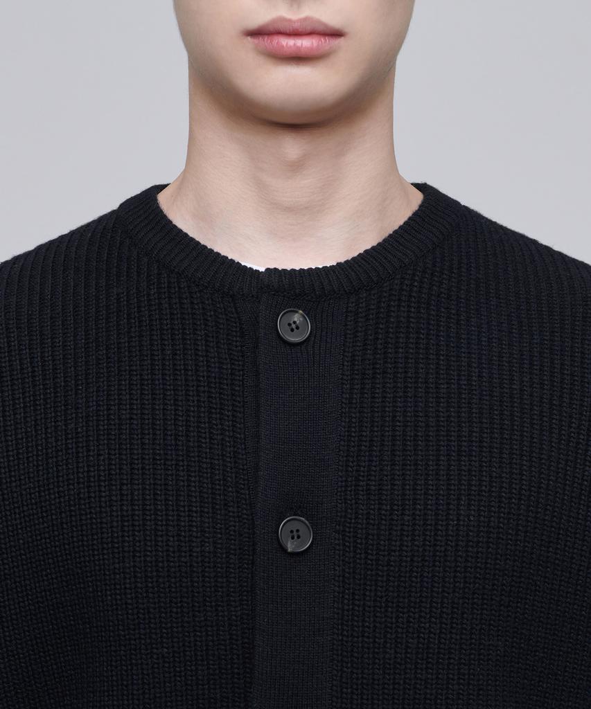Musinsa Standard Relaxed Ribbed Round Neck Cardigan [Black]