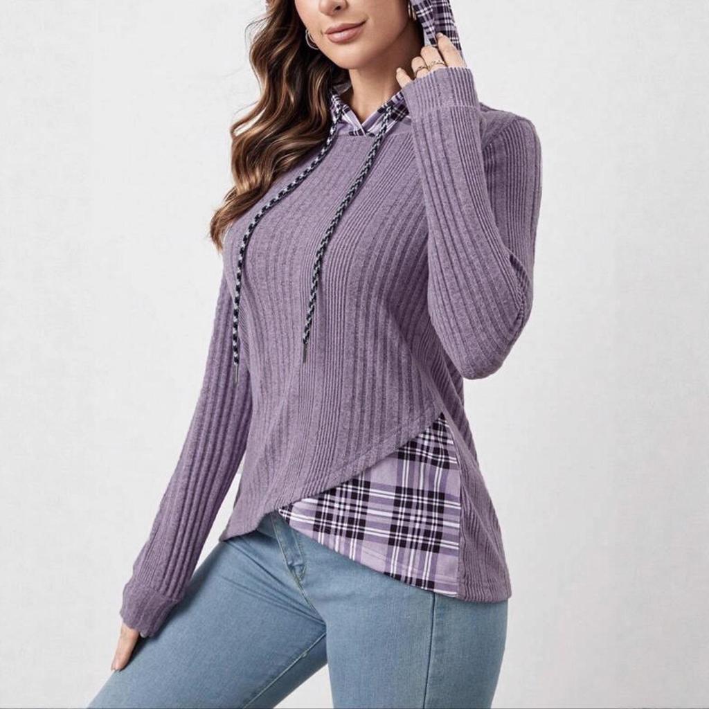 Autumn/Winter 2025 European & American Color Block Patchwork Knit Hoodie