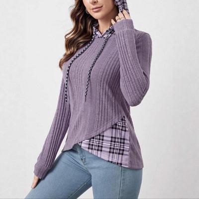 Autumn/Winter 2025 European & American Color Block Patchwork Knit Hoodie