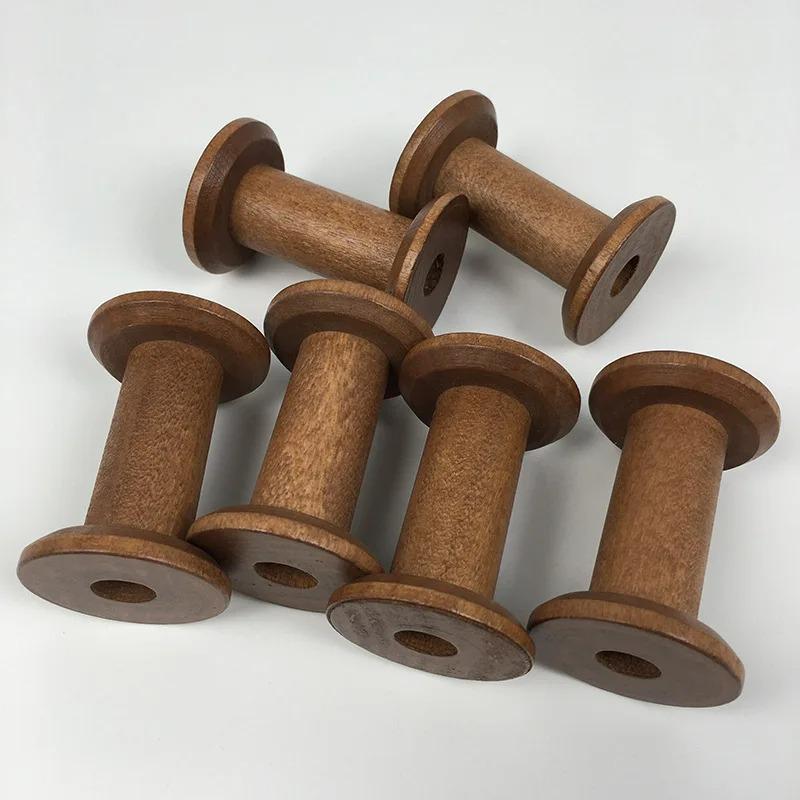 6Pcs Vintage Wooden Spools DIY Reels Organizer for Sewing Ribbons Twine Wood Crafts Tools Thread Wire Spool Needlework Supplie