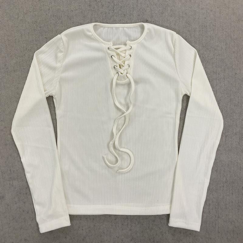 

Повседневный топ с длинным рукавом, однотонный, облегающий, с дизайном на шнурке, в стиле Y2K, для женщин S белый