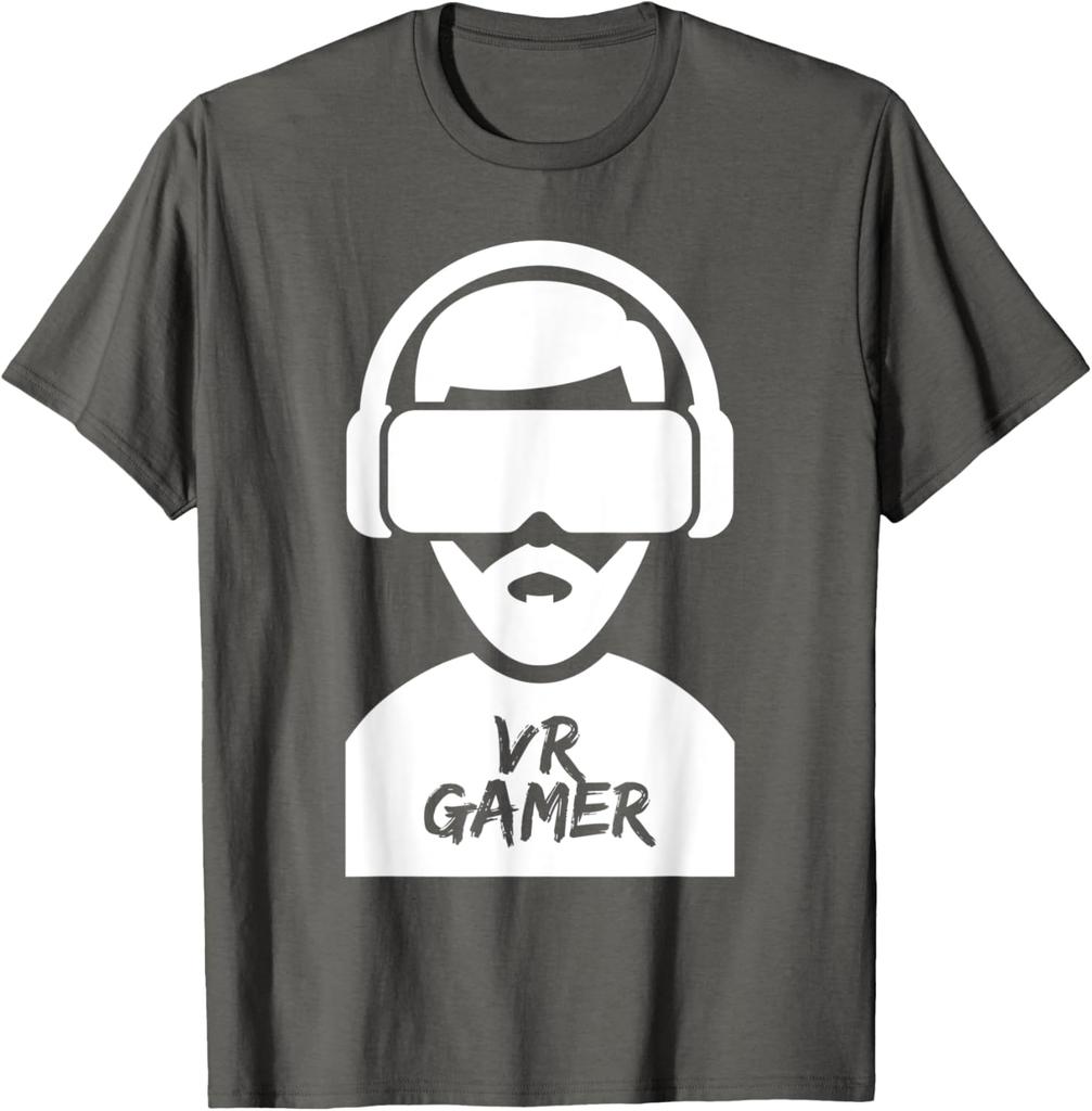 VR Gamer TShirt Virtual Reality Headset Graphic Print Cotton Casual Tee for Men