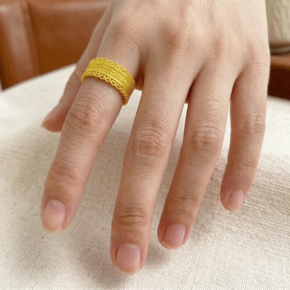 Elegant Sandy Gold Filigree Ring Weave Design Ancient Ring Classic Banquet Jewelry Women